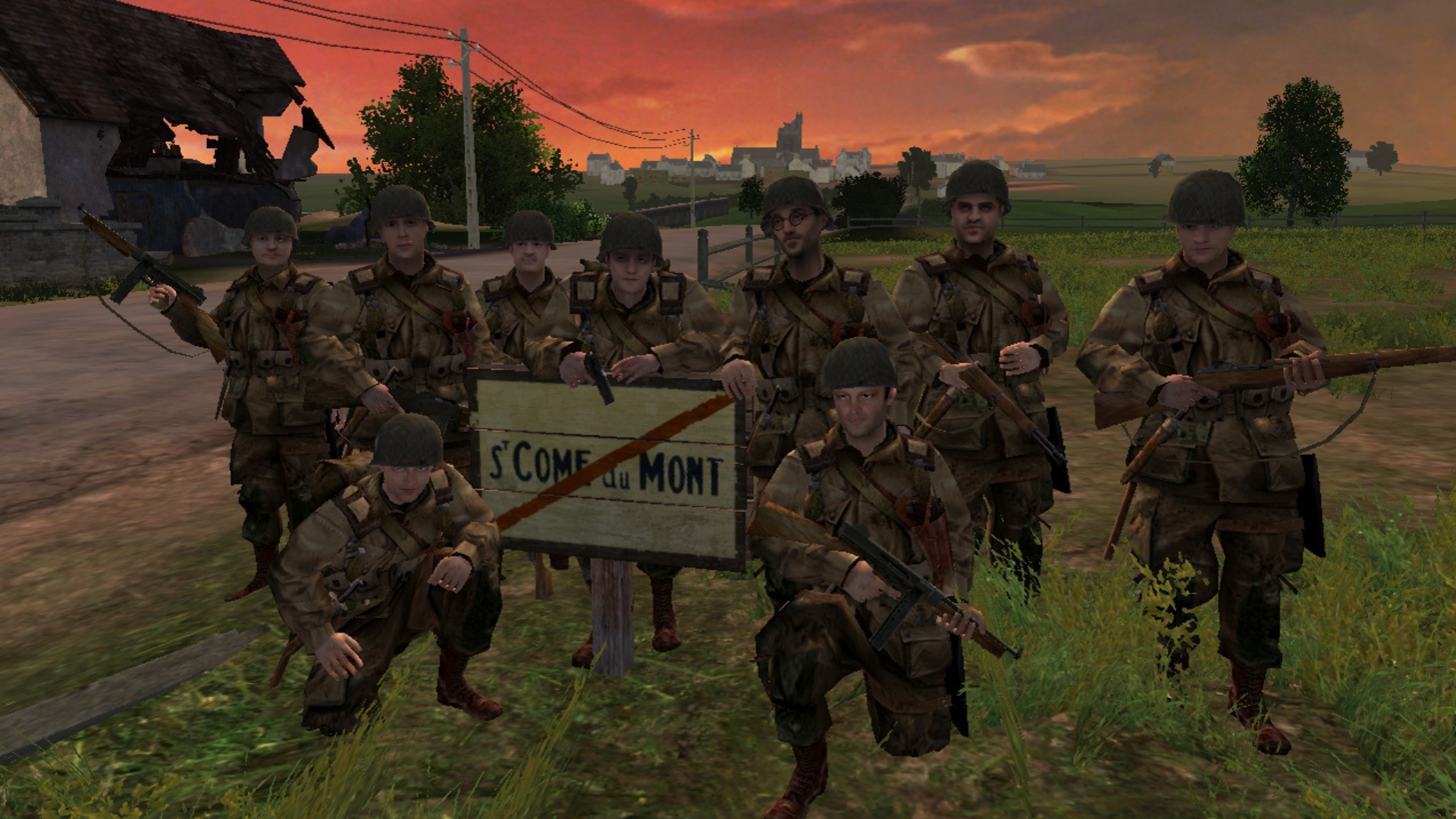 Melhores Jogos de Guerra - Brothers in Arms Road to Hill 30. A imagem mostra um terreno de soldados posando para uma foto em grupo