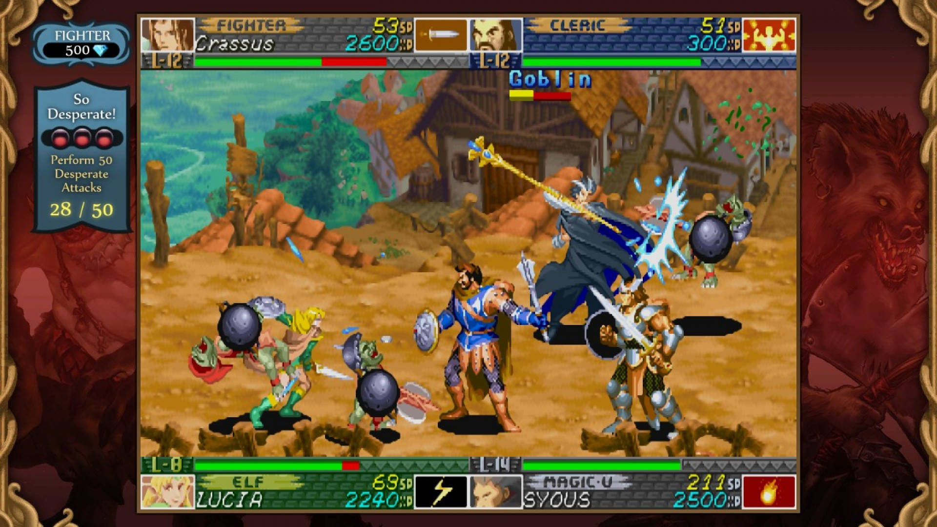 A party are fighting against goblins in a small village in Dungeons & Dragons Chronicles of Mystara, one of the best DnD games.