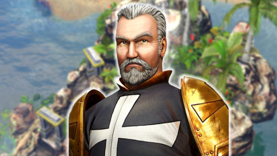 AoE3 cheats: Alain from Age of Empires 3 on a backdrop of a beautiful island location.
