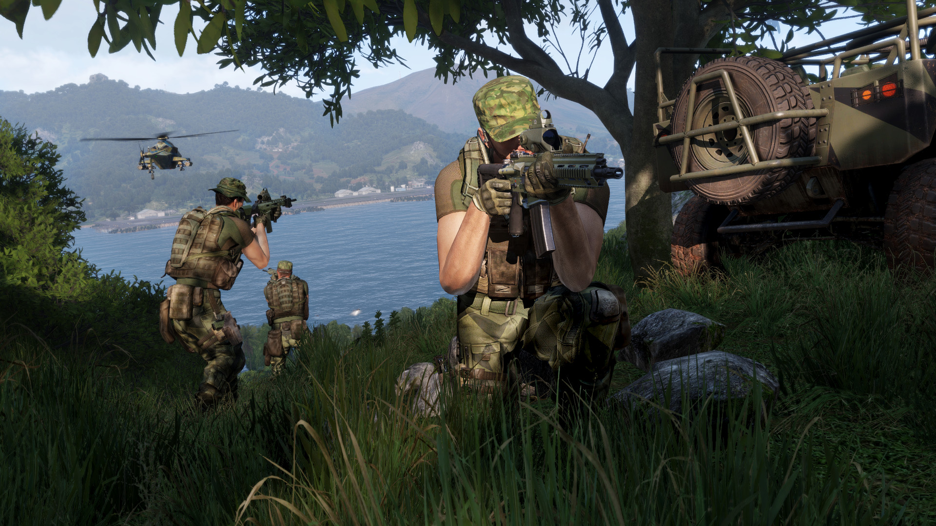 Melhores Jogos de Guerra: Arma 3. Imagem mostra soldados andando na selva