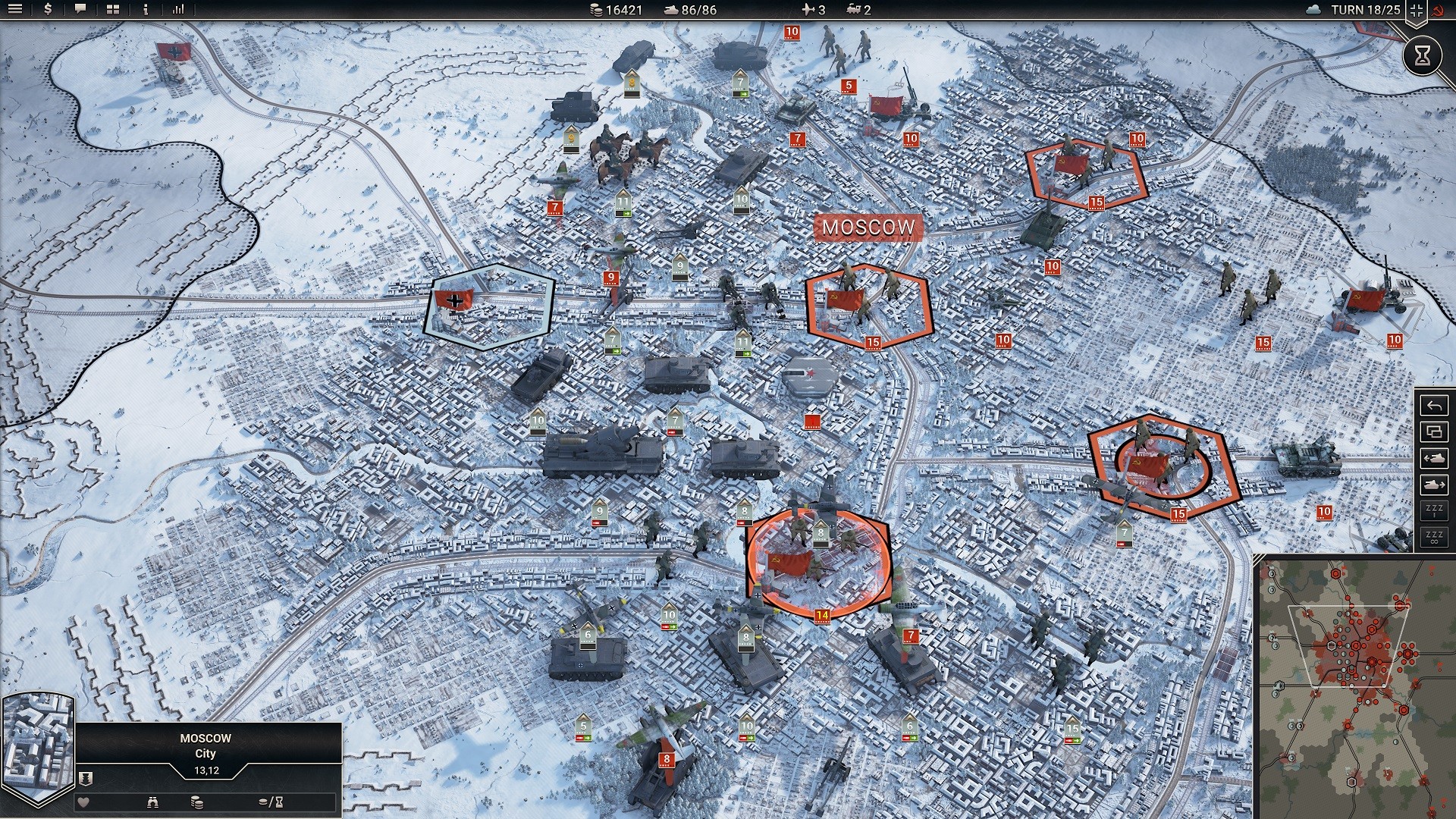 Melhores Jogos de Guerra: Panzer Corps 2. A imagem mostra um mapa com vários tanques