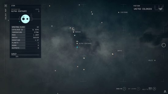 The Starfield galaxy map, filled with many Starfield planets