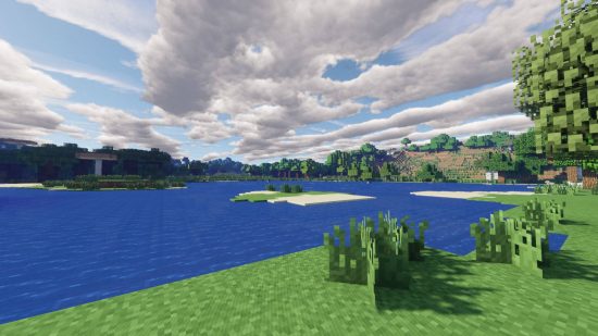 Best Minecraft shaders - Ebin shader showing a deep blue lake.