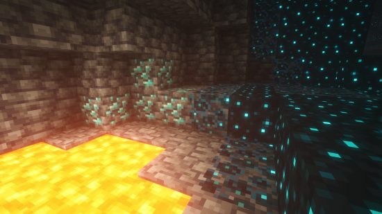 Diamants Minecraft sous terre, près de la lave et du skulk