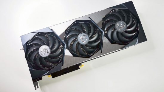 MSI RTX 3090 Suprim X graphics card on white surface