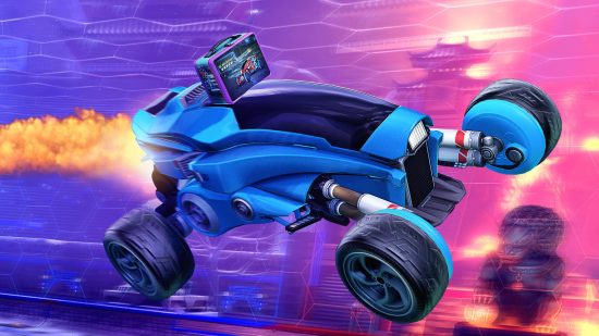 Best multiplayer games - a Hot Wheels-style Rocket League car blasting through the air with a Hot Wheels lunchbox on top of it.