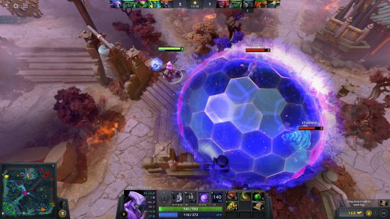 Best multiplayer games - Faceless Void in Dota 2 is trapping Tidehunter and Lion in his Chronosphere ability, and freezing them in place.