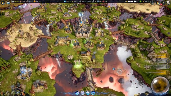 Best RTS games - a medieval kingdom spread across multiple islands floating in space, linked only by precarious footbridges in Driftland: The Magic Revival.