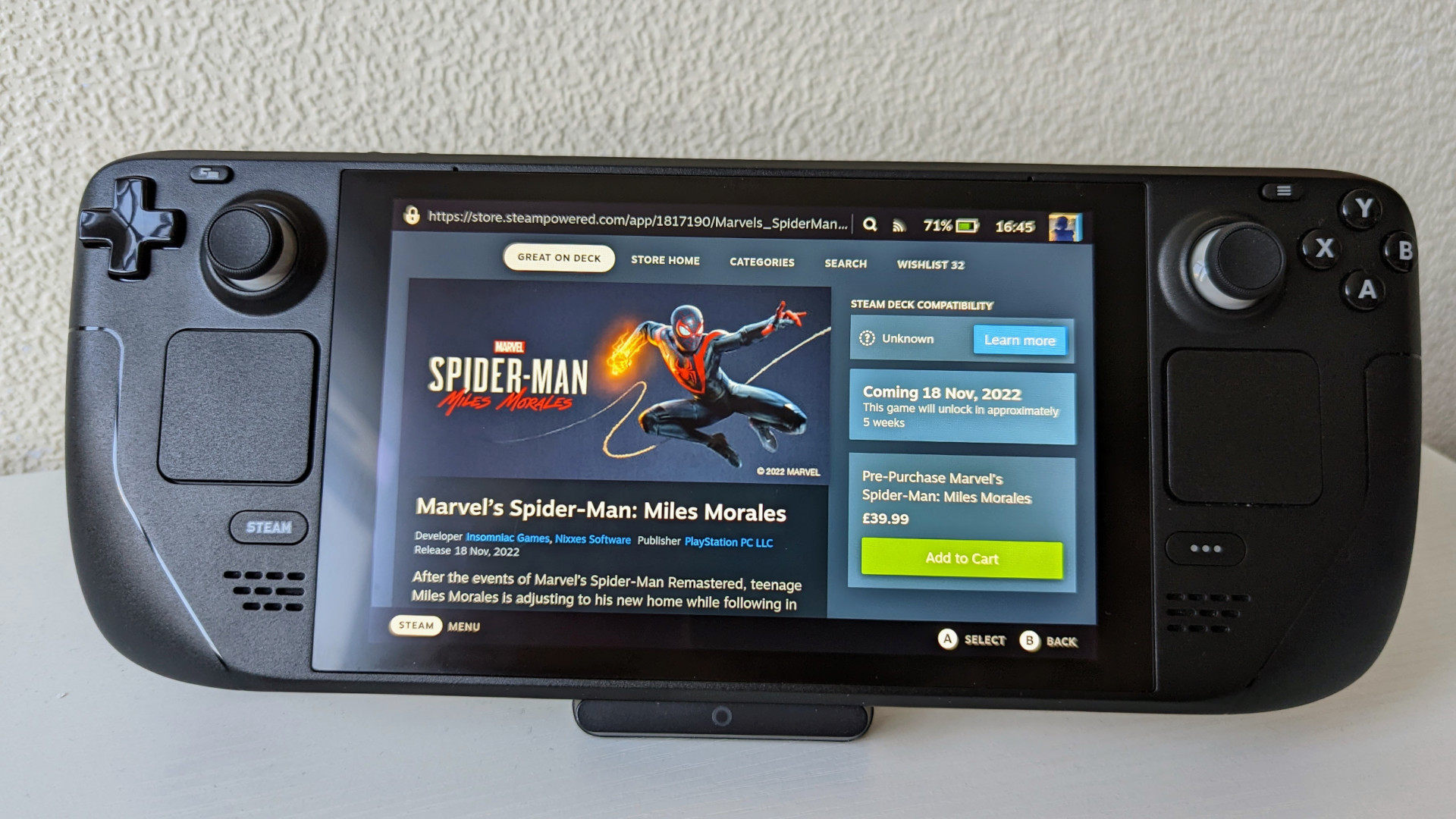 Marvel's Spider-Man: Miles Morales auf einem Steam-Deck
