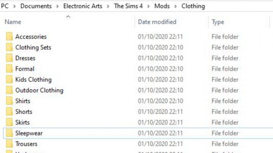 Sims 4 CC: clothing mods folder