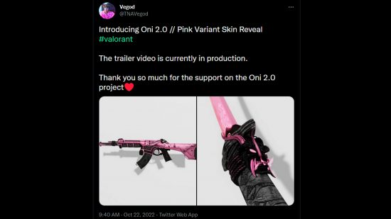 Valorant pinke Oni 2.0-Skinkonzepte für Vandal und Katana von TNAVegod auf Twitter
