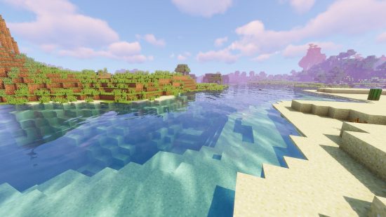 Best Minecraft shaders: The Sildurs Vibrant Shaders show a bright looking river with realistic looking water.
