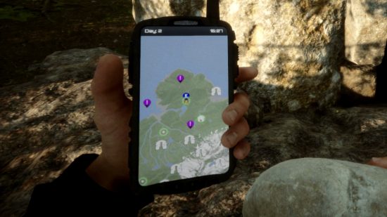 Sons of the Forest-Karte: Handheld-GPs-Tracker zeigt Quests und Höhleneingänge