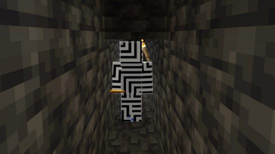 Best Minecraft skins: A black and white Minecraft skin with a 3D appearance, thanks to multiple, mind-bending lines.