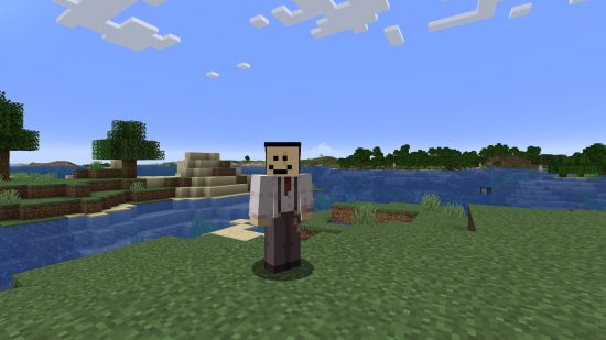 Best Minecraft skins: a copy of quackity's skin, featuring his simplistic style face and smart suit shirt and trousers.