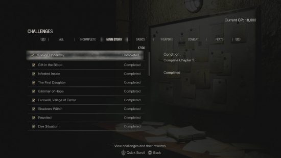 Resident Evil 4 Remake achievements - the challenge list for Main Story.