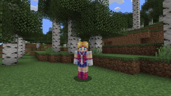 Best Minecraft skins: Amodern and brightly-coloured sailor moon skin, featuring the iconic red, white, and blue coloring, with golden details.