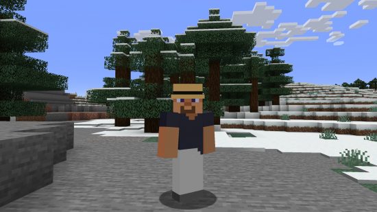 Best Minecraft HD skins: An alternate Steve skin, wearing a rimmed hat, blue shirt, and white pants.