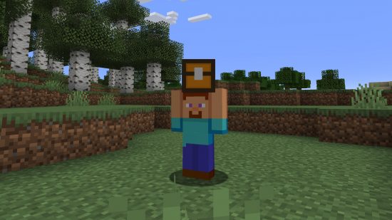 Best Miencraft skins: A funny HD skin featuring Minecraft Steve with additional shading and shadows, but also holding a chest above his head.