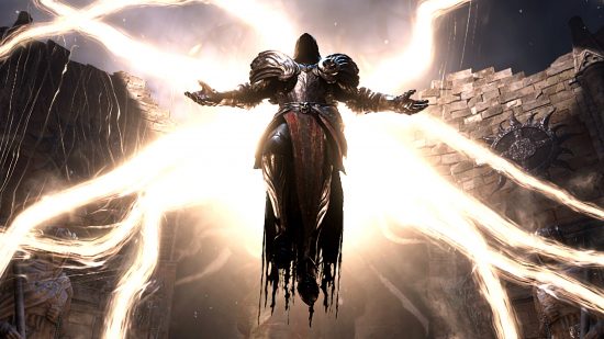 Diablo 4 Beta-Feedback - Inarius steigt vom Himmel herab, leuchtende Lichtflügel breiten sich hinter ihm aus