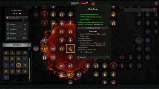 Diablo 4 Paragon Board – eine Glyphe, die in einen Sockel eingesetzt wird und die Leistung von Knoten in der Nähe erhöht