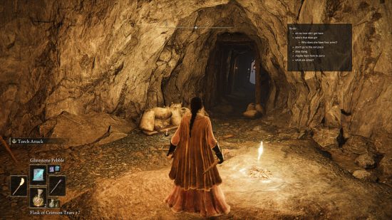 Steam-In-Game-Notizen-App – Screenshot eines Spielers in einer Höhle in Elden Ring, mit einem halbtransparenten 