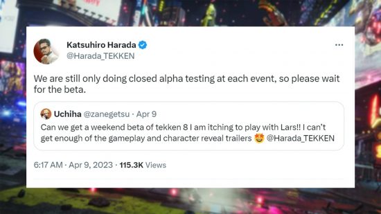 Ein Tweet von Tekken 8 Game Director Katsuhiro Harada über Betas