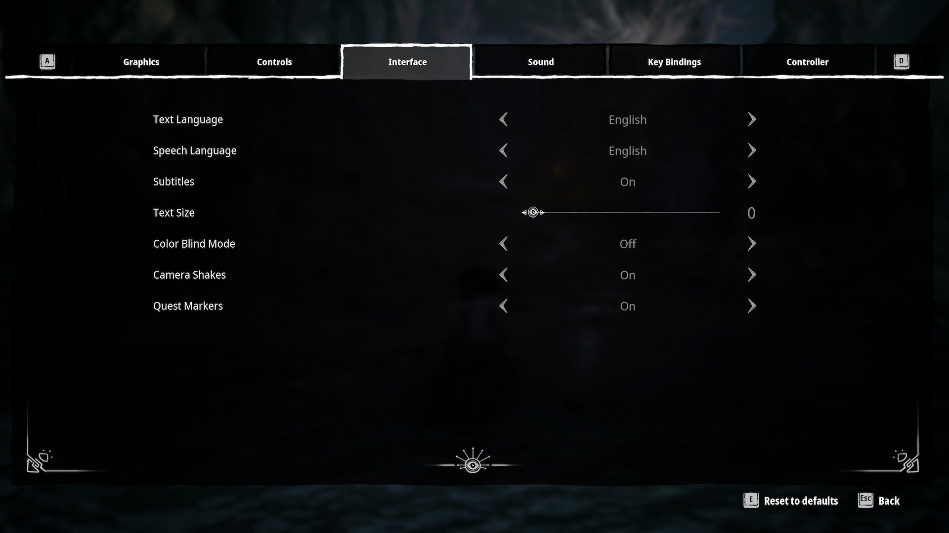A screenshot of The Lord of the Rings Gollum's accesibility settings