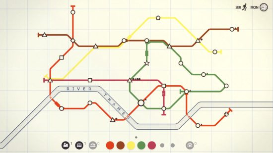 An alternative London tube map in one of the best train games, Mini Metro.