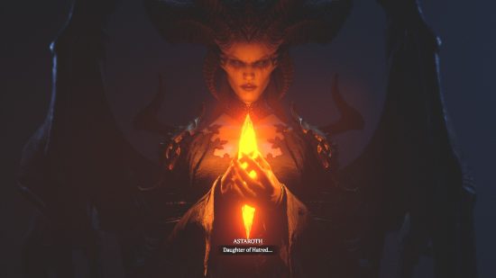 Best PC games - A horned woman, shrouded in darkness is partially lit by the crystal she is holding in Diablo 4