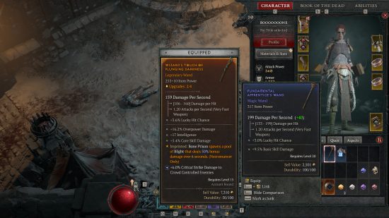 Diablo 4 loot farm Server Slam - screenshot in Kor Dragan, showing blue drops at a much higher item level than the level 20 character's current legendary gear.