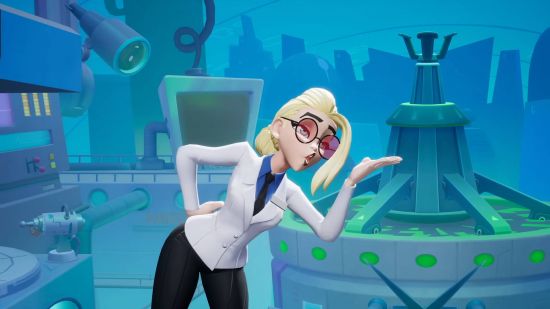 Multiversus tier list: Harley dressed as a psychiatrist is blowing a kiss. 