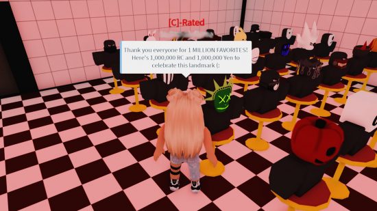 Roblox Ro Ghoul codes: a character stands in the diner in Ro Ghoul with a message above her head reading 