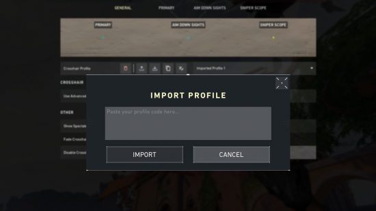 Import valorant crosshair profile screen in the settings menu of the Riot game.