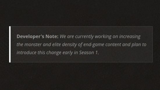Diablo 4 Monsterdichte – Nachricht von Blizzard, die lautet: 
