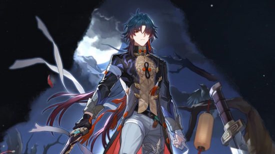 Blade, a Stellaron Hunter dressed in fine clothes and brandishing an ornate longsword, one of several new character to appear in banner during the Honkai Star Rail 1.2 release date.
