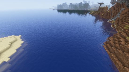 An open expanse of water in one of the best Minecraft shaders, DrDesten's MCShaders, with a more realistic wave design to the water's surface.