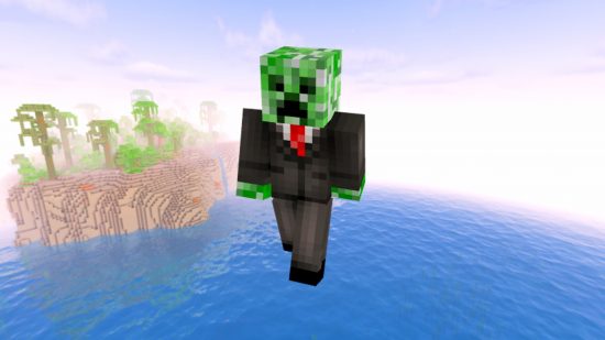Скины Minecraft: скин крипера Minecraft, соответствующий обычной модели крипера, за исключением того, что он одет в черный костюм, белую рубашку и красный галстук.