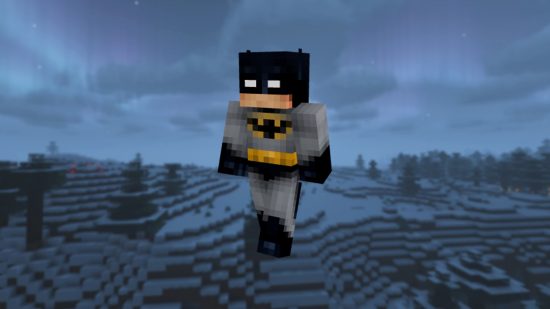 Лучшие скины Minecraft: Крутой серый и черный скин Бэтмена для Minecraft с маской и белыми глазами.