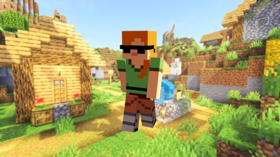 Лучшие скины Minecraft: альтернативный скин Алекс, все еще с ее культовыми оранжевыми волосами и зеленым топом, но в солнцезащитных очках и с дополнительным затенением.