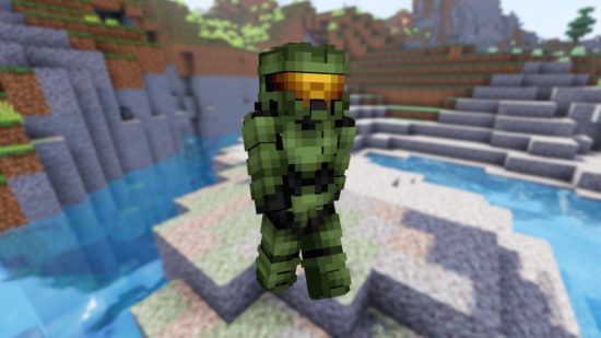 Лучшие скины Minecraft: версия Мастера Чифа для Minecraft в узнаваемых зеленых доспехах и шлеме.