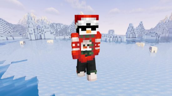 Лучшие скины Minecraft: крутой пингвин в темных очках и рождественском свитере.