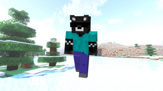 лучшие скины Minecraft: игрок носит скин, напоминающий скин ютубера, серое животное в очках и одежду Стива.