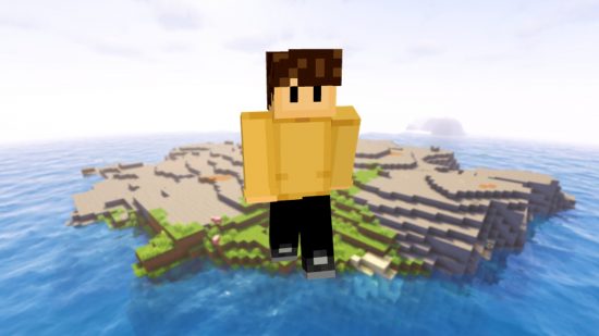 Лучшие скины Minecraft: аватар игрока, одетый в скин Уилбура, стоит на красном песке в своей желтой рубашке.