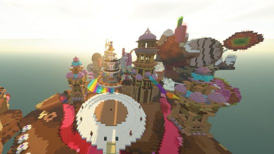 A colorful view from above of one of the best Minecraft servers, OPBlocks.