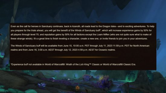 Ein offizieller Beitrag im Blizzard-Forum, in dem es um den Buff „Winds of Sanctuary“ geht