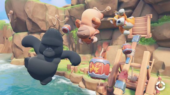 Best multiplayer games: A gorilla heads towards a pink pig and an orange dog.