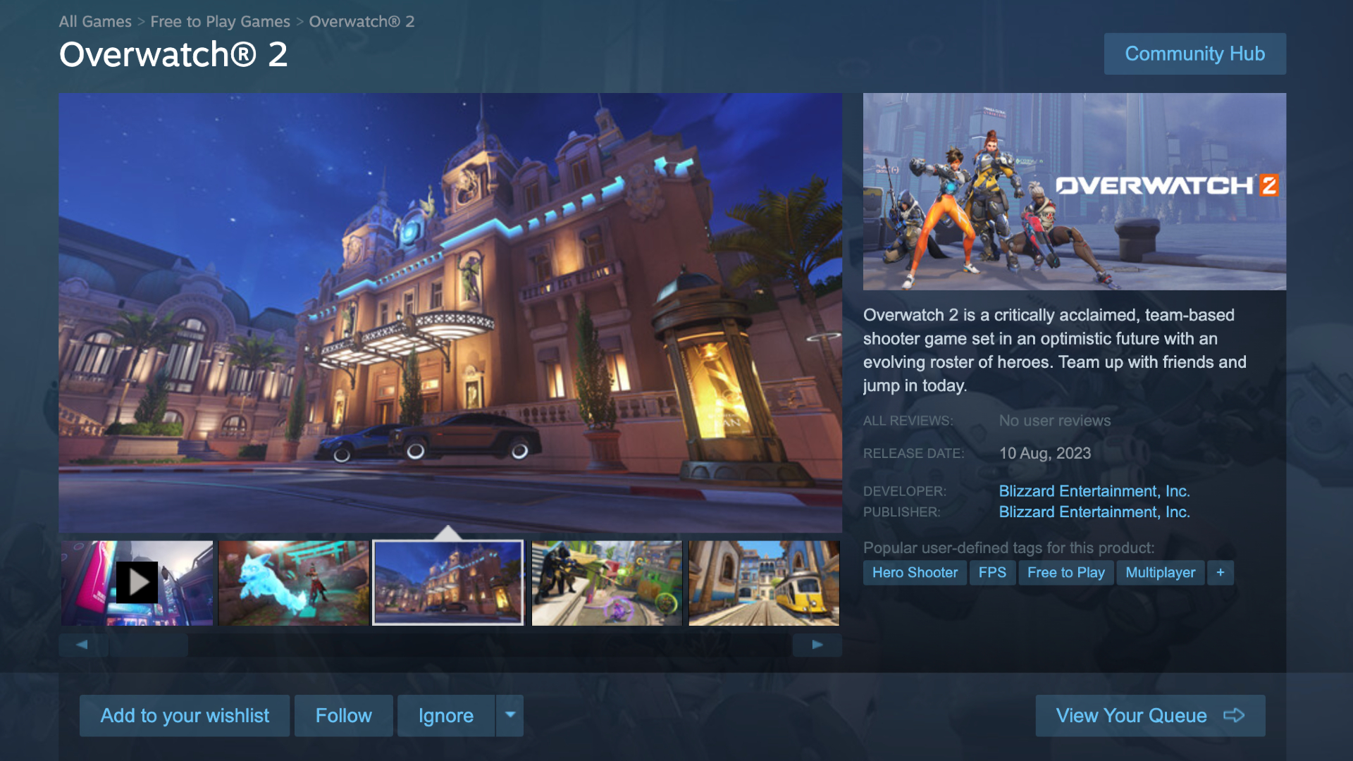 A screenshot of Overwatch 2's Steam page showing the game available for preload