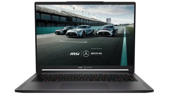 PCGamesN - Best MSI gaming laptops - MSI Stealth 16 Mercedes AMG Motorsport front on white background