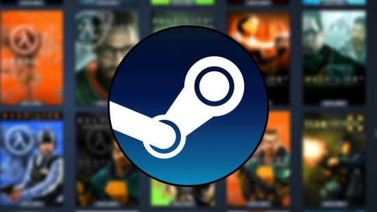 Steam update August 1 patch notes - the Steam logo over a game collection on the Valve client for PC gaming.